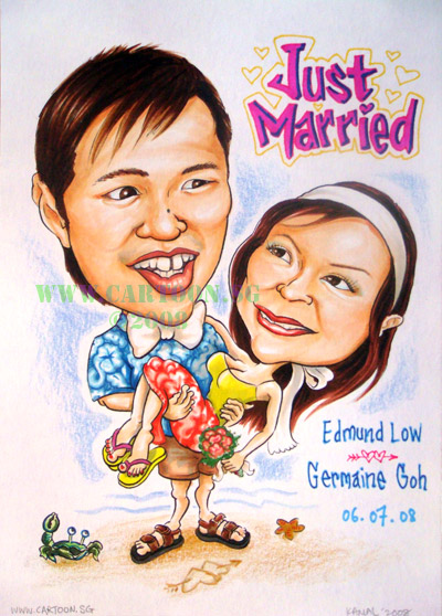 cartoon drawing for wedding invitation card and poster at a wedding dinner 