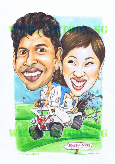Wedding Invitation Cards Caricature for a Country Club Wedding