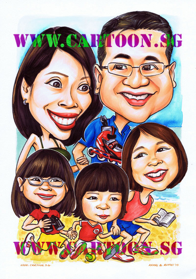 10th Anniversary Gift Caricature for Sporty Family