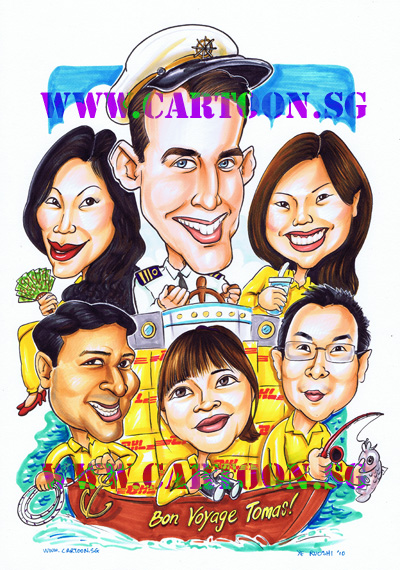 Farewell Gift Caricature For Dhl Colleague Cartoon Sg Singapore Artists